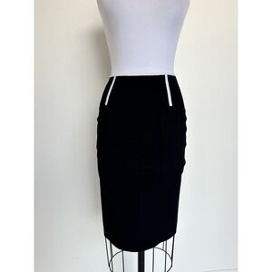 RET $895 Paula Hian Julietta Black With White Detail Knit Skirt Size Small